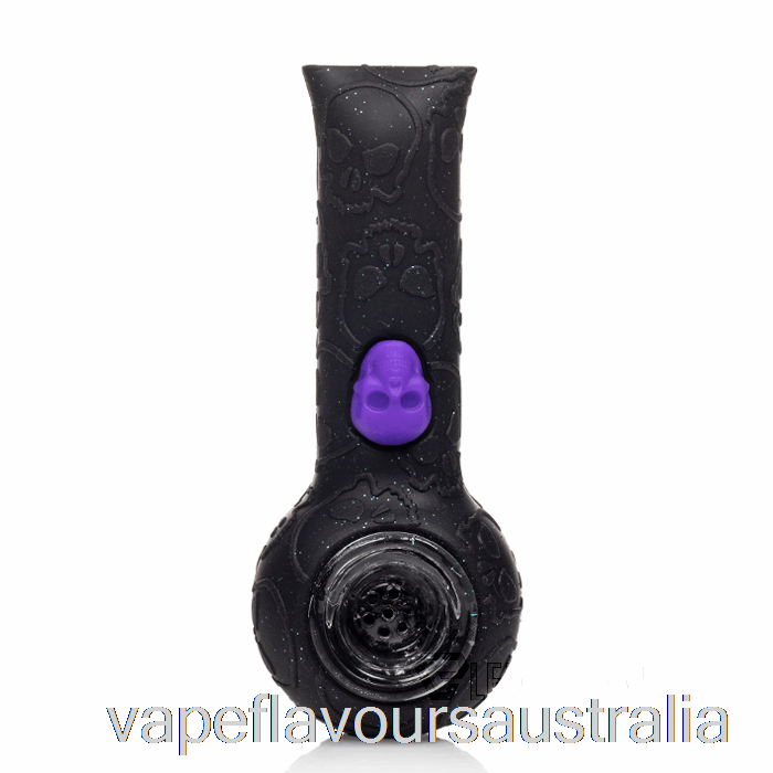 Vape Australia Stratus Silicone Skull Hand Pipe Shiny Panther (Glitter Black / UV Green Bee)